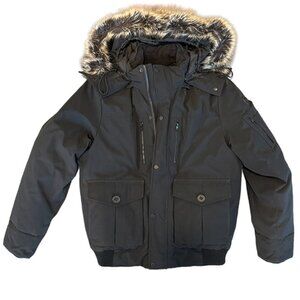 Men's Down Bomber with Faux Fur Trim and Removable Hood